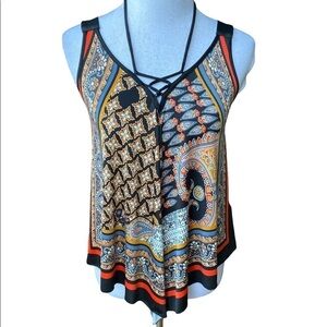 Venus Paisley Boho Sleeveless Handkerchief Hemline Tank Top. Size XS